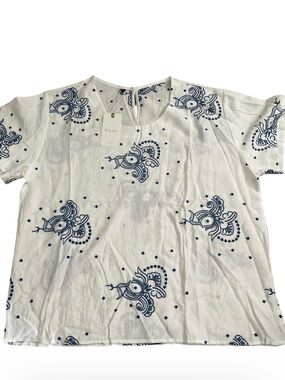 Fashion Space Blue Paisley Embroidered Detailed Blouse